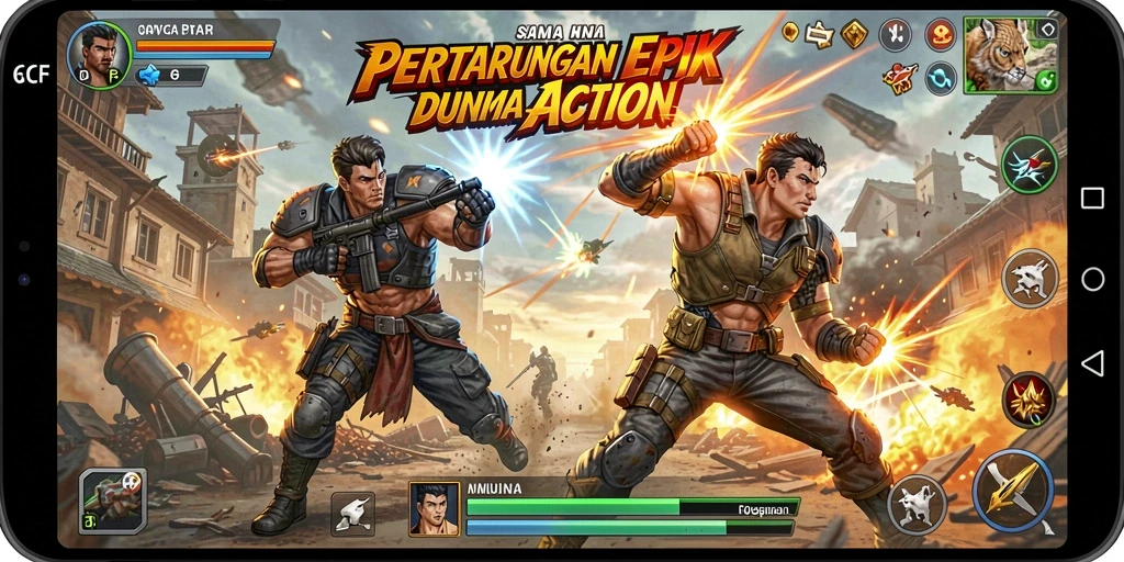 Screenshot gameplay 6CF menunjukkan aksi pertarungan yang mendebarkan.