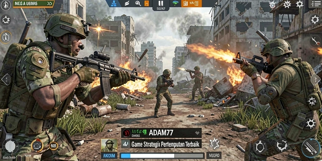 Tampilan seru pertempuran dalam game strategi ADAM77.