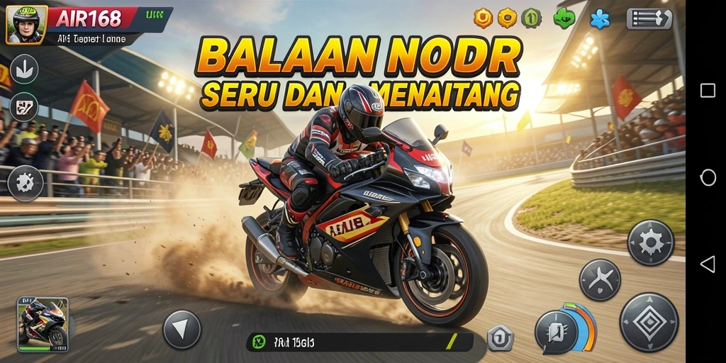 Tampilan gameplay menarik dalam balapan motor yang mendebarkan.