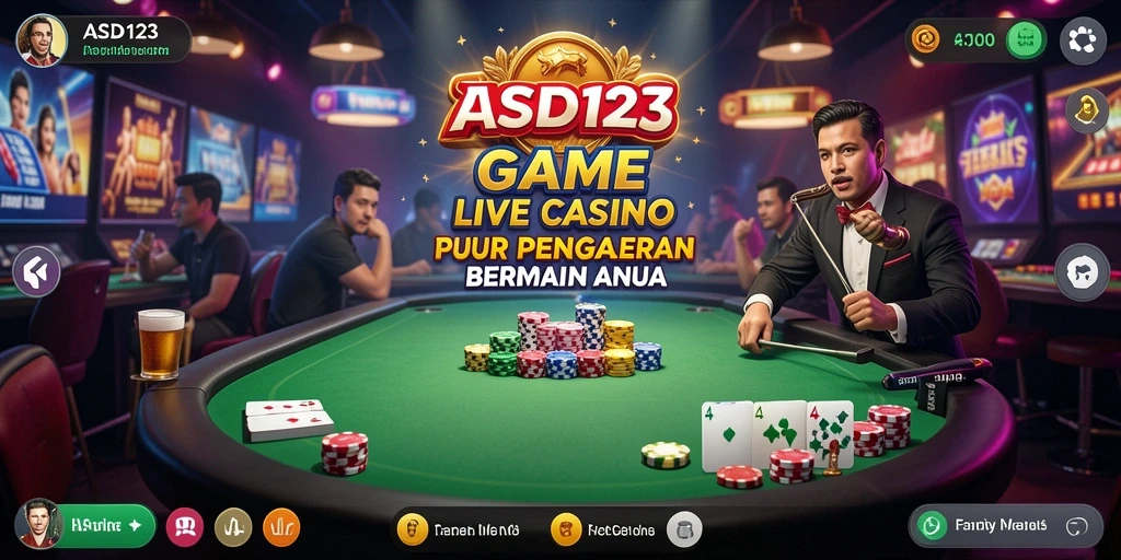Screenshot gameplay ASD123 yang menampilkan dealer langsung di meja permainan.