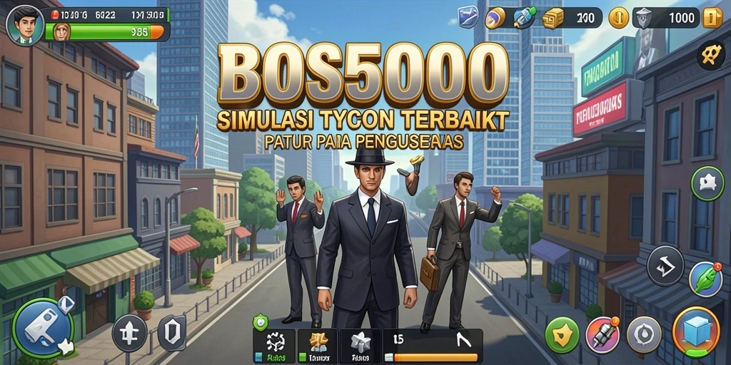 Tampilan gameplay <strong>BOS5000</strong> yang menunjukkan kemajuan bisnis yang menarik.