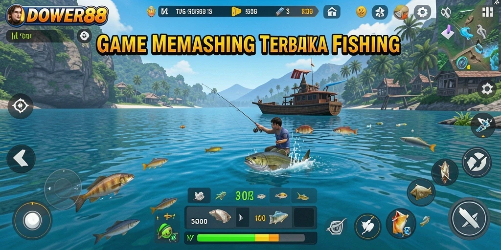 Tampilan menarik dari gameplay DOWER88 saat pengguna menangkap ikan.