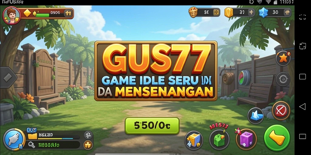 Tangkapan layar utama <strong>GUS77</strong> menampilkan gameplay seru dengan karakter yang mengumpulkan sumber daya.