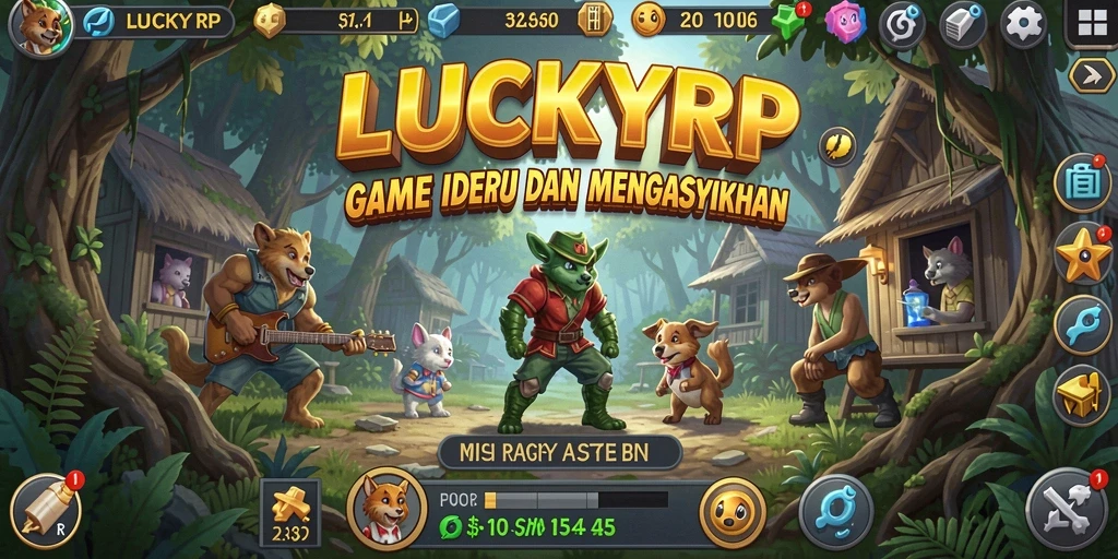 Gameplay LUCKYRP menunjukkan aksi mengumpulkan dan membangun kerajaan.