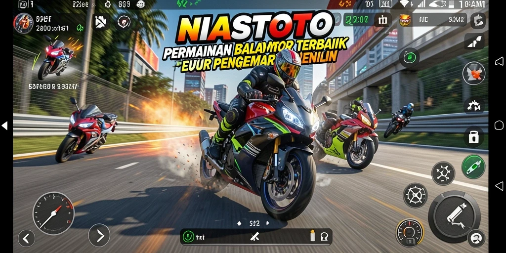 Tampilan gameplay seru dalam balapan motor NIASTOTO.