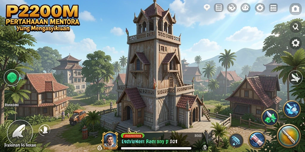 Tampilan gameplay <strong>P200M</strong> yang menegangkan saat mempertahankan menara.