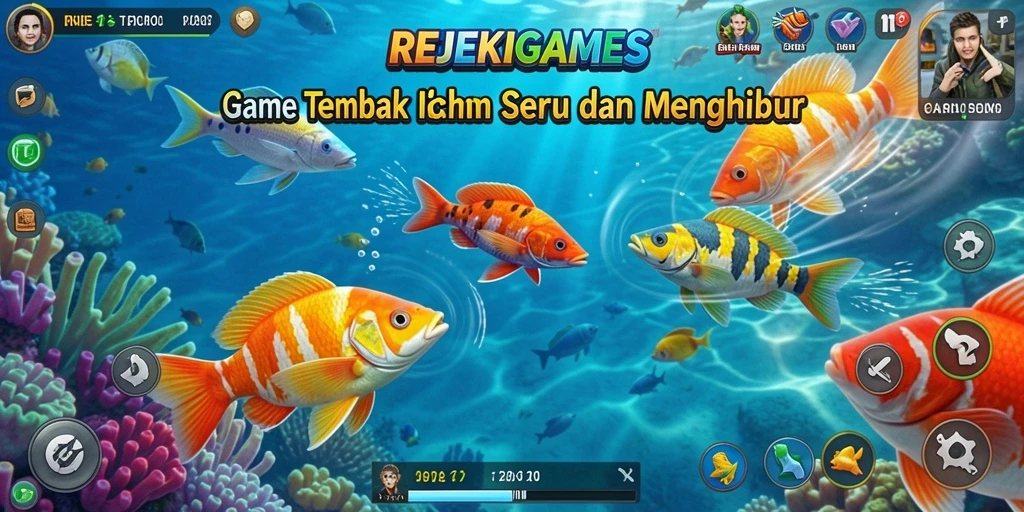 Screenshot gameplay REJEKIGAMES yang menampilkan aksi menembak ikan.