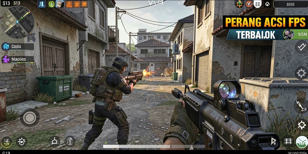 Screenshot gameplay S13 yang menampilkan aksi tembak-menembak intens.