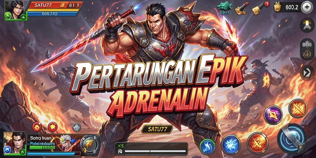 Screenshot SATU77 menampilkan pertarungan karakter yang intens dan grafis menawan.