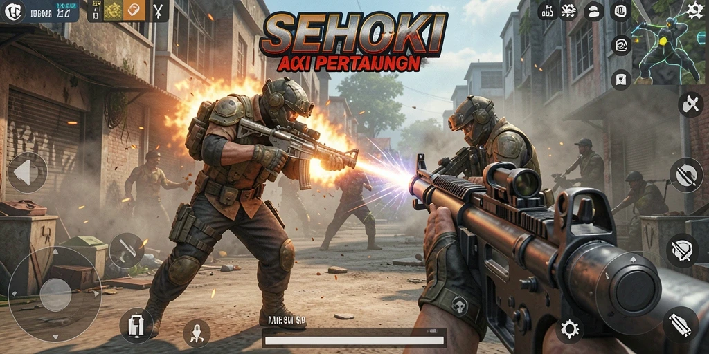 Screenshot SEHOKI menampilkan aksi seru dalam pertempuran FPS.