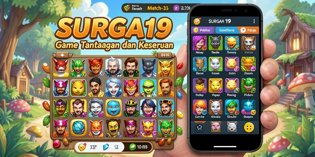 Gameplay SURGA19 yang seru dan penuh warna dalam kategori Match-3.