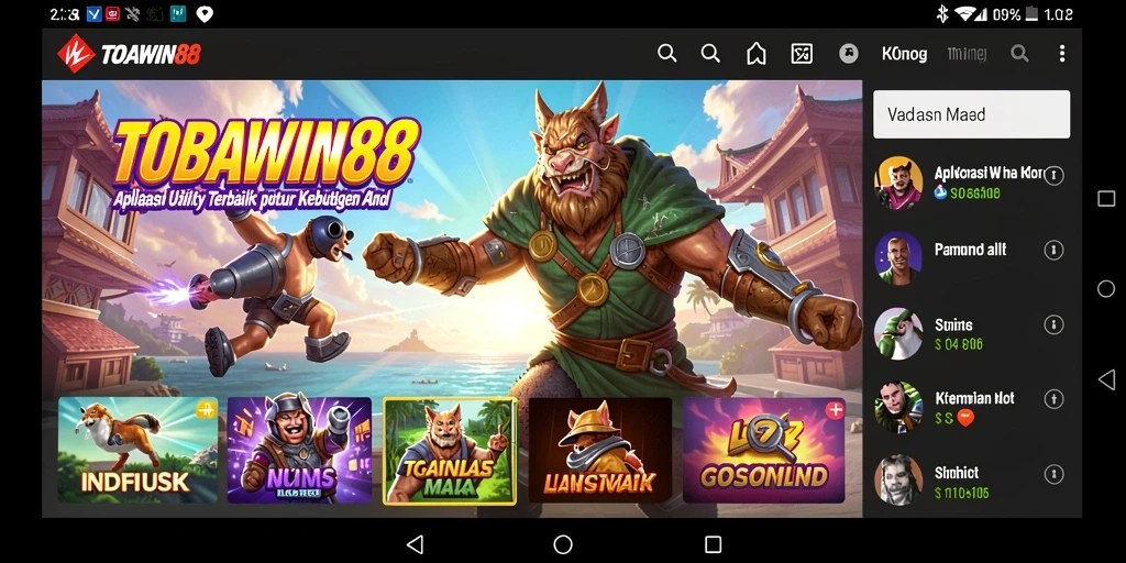 Tampilan utama aplikasi TOBAWIN88 dengan antarmuka yang user-friendly.