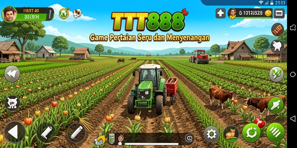 Screenshot gameplay TTT888 menampilkan kebun indah dengan berbagai tanaman.