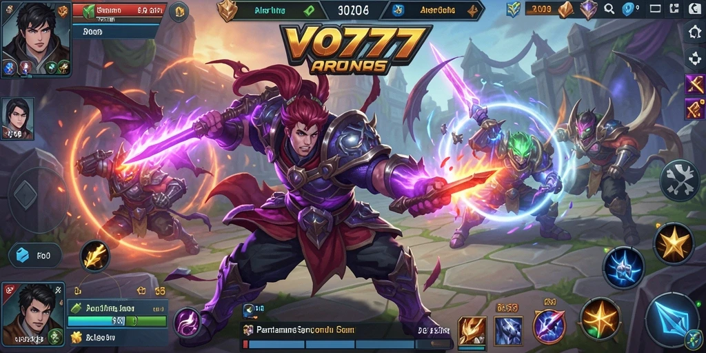 Screenshot gameplay seru dari VO777 dalam pertarungan MOBA.