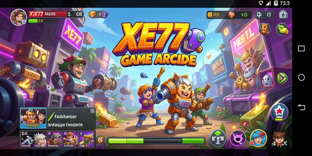 Screenshot XE77 menampilkan suasana seru gameplay Arcade.